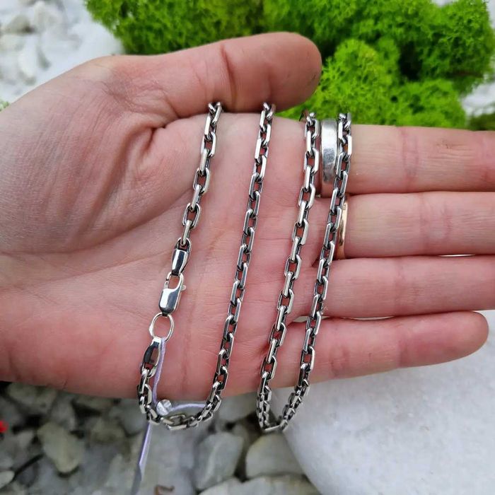 Мужская серебряная цепочка 925 пробы "Якорная" с чернением