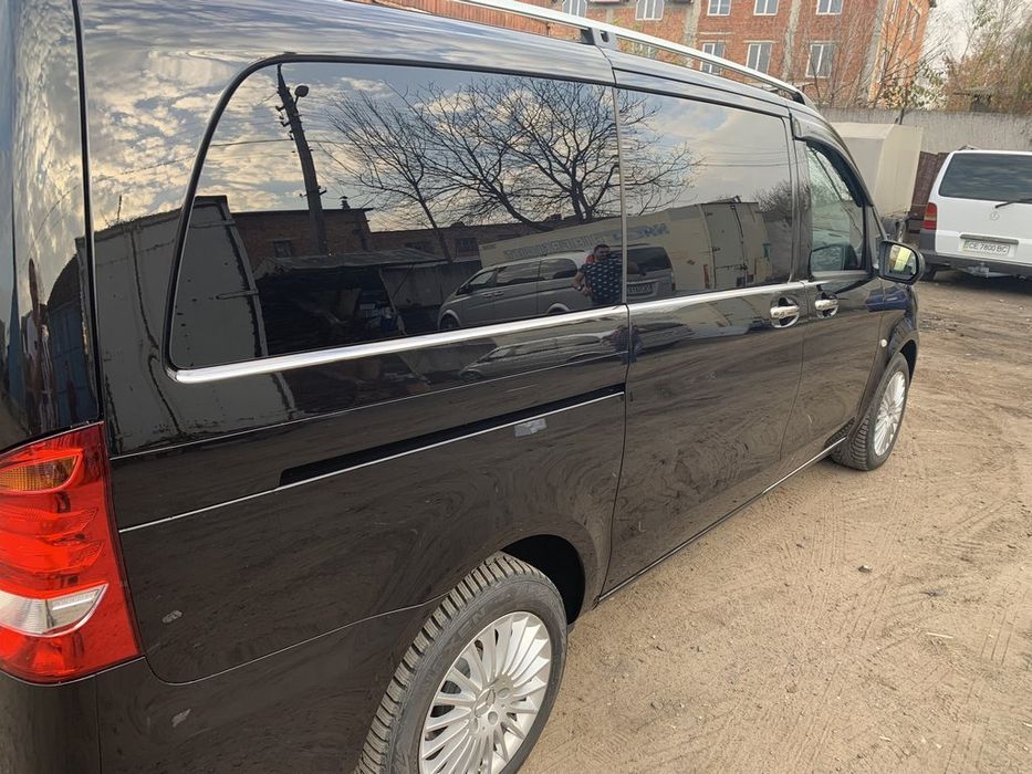 Mercedes Vito/V-class W447 2014- рр. Нижні молдинги скла по всій довжині (8 шт., нерж) OmsaLine, L3, 2 бічні дверки
