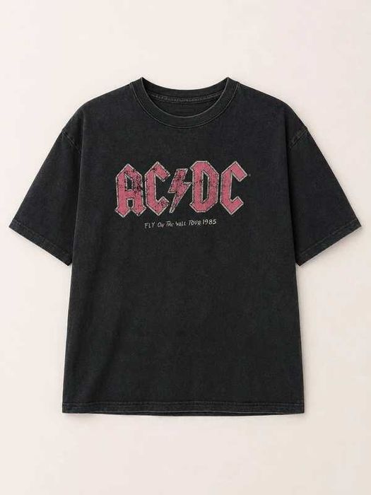 AC/DC Vintage T-Shirt Fly On The Wall Tour 1985 Czarna Koszulka Rock Band Tee 100% bawelna Rozm S