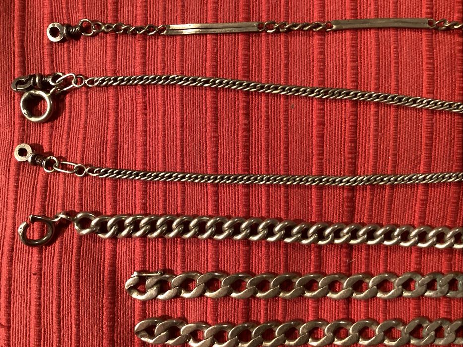 Prata 5 peças antigas. Pulseiras e cordões de relógio. Excepcional.