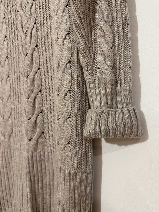 Sweter damski długi Reserved M golf warkocze szary sukienka sweterkowa