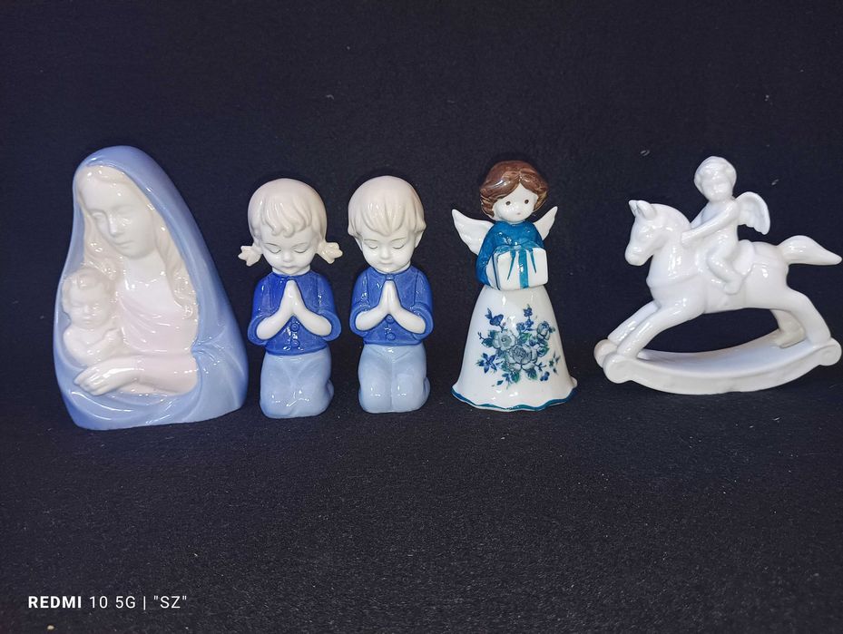 Anioły - Maryja - dzieci - piękne figurki porcelanowe - 5 sztuk - (0,62 kg)