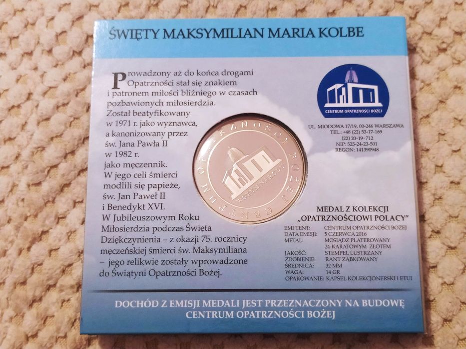Złota emisja medale dewocjonalia Faustyna Kolbe Wyszyński Św. Wojciech