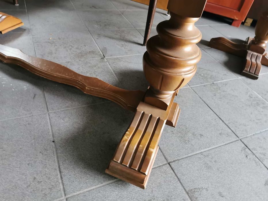 Stolik Kawowy kwadrat  półokrągły Brązowy Marmur antyk drewno stoliki