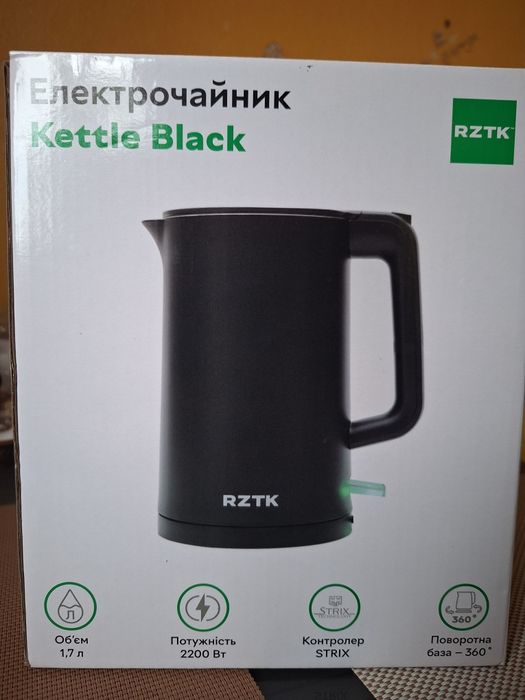Новий електрочайник RZTK Kettle Black 1,7 літра