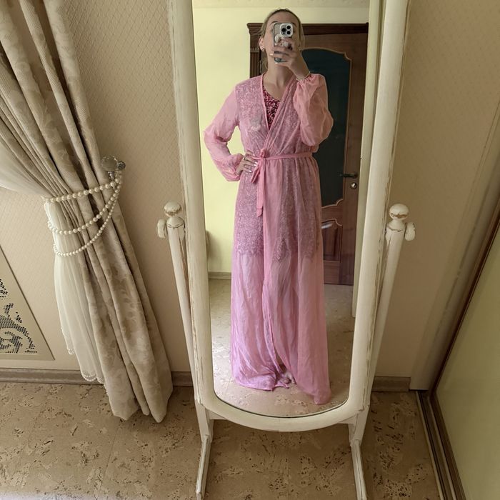 Рожевий пляжний халат накидка парео L для фотосесій бавовна