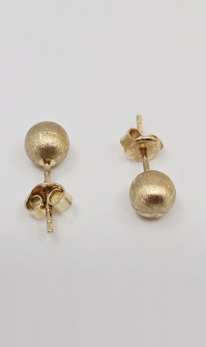 Złote kolczyki satynowane kulki próba 585 14k