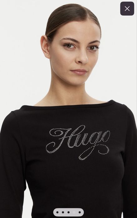 Бавовняний лонгслів hugo оригінал чорний з паєтками стразами