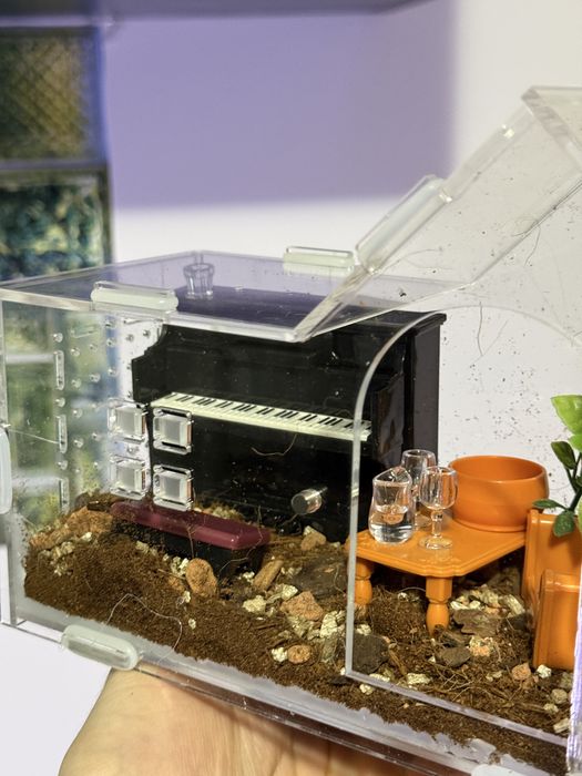 Terrarium 20x15x10 domek z meblami wystrojem dla ptasznika dla lalek