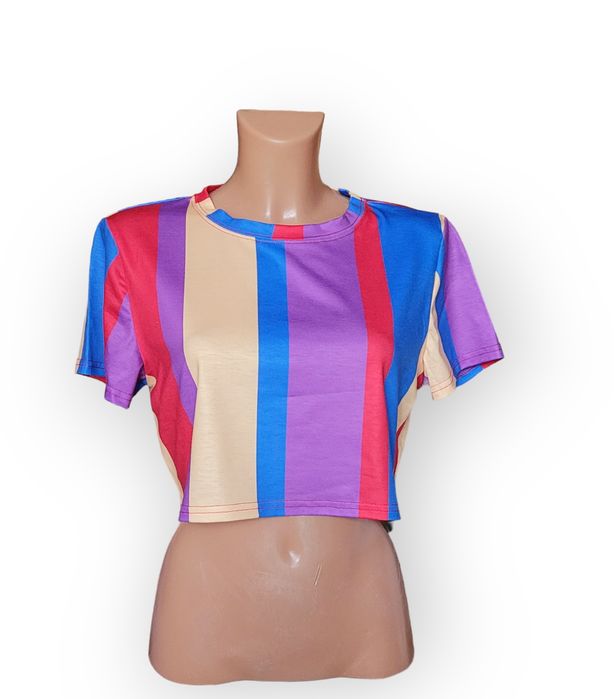USA topcropowy tshirt w paski M mastheve blkgerski Look