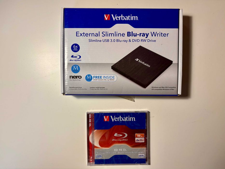 Gravador Blu-Ray/DVD RW USB 3.0 Verbatim Slimline Externo  + Disco Verbatim BD-RE DL 50GB (Novo)