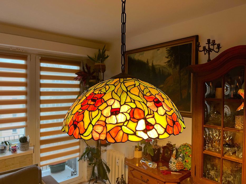 Żyrandol lampa wisząca - Tiffany - witrażowa, kwiaty