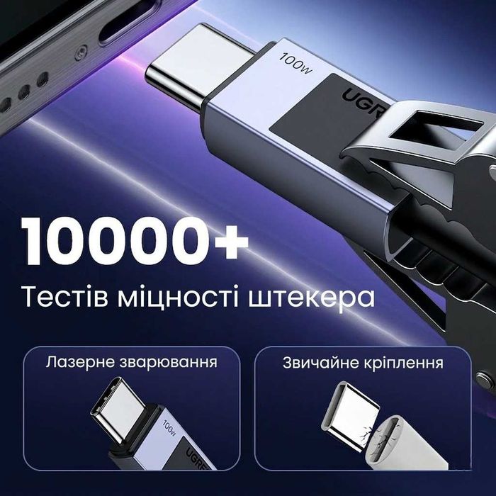 Кабель Type-C - Type-C 100W 5A UGREEN провід для швидкої зарядки тайп-сі на тайп-сі провод шнур тайп си для быстрой зарядки 1/2/3 метра