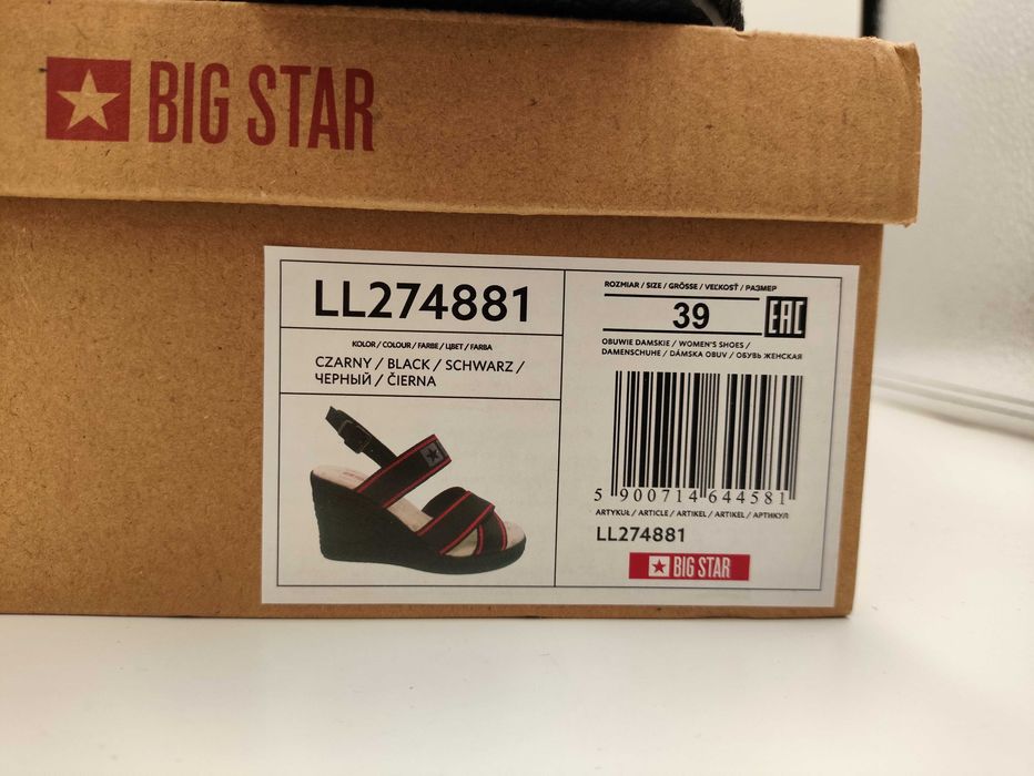 Big Star Sandały na koturnie Rozmiar 39 Czarne Damskie