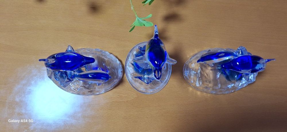 3 peças golfinhos em vidro