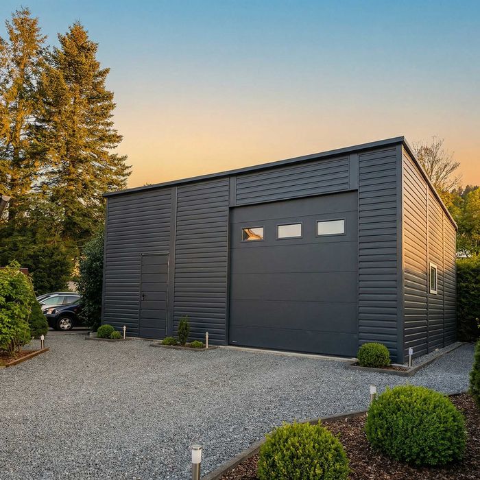 Garaż Blaszany 8x7 m HALA Brama Segmentowa SPAD TYŁ Premium