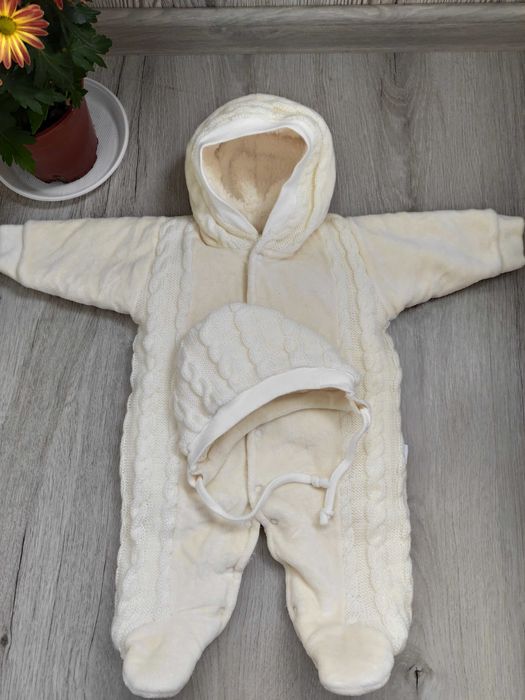 Комбінезон зимовий махровий комбинезон зимний махровый белый + шапка