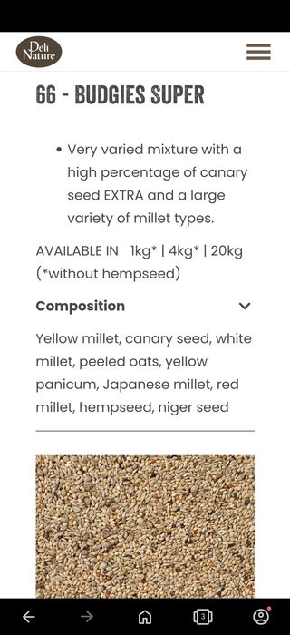 Корм для папуг Deli Nature 66 budgies super