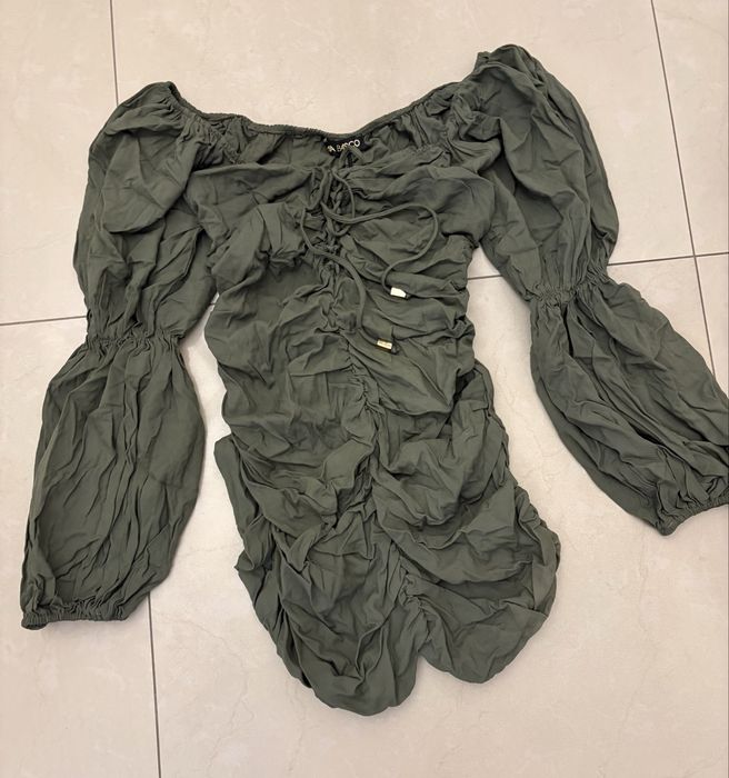 Elastyczna khaki ciekawa oryginalna bluzka tunika s/ M