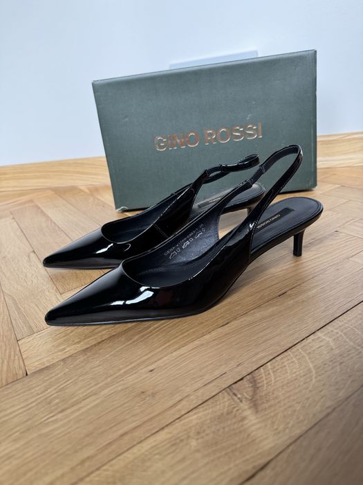 NOWE czarne szpilki lakierowane Gino Rossi slingback kitten heel r. 38