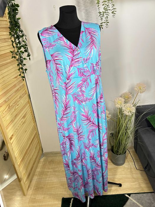 Niebieska letnia wiskozowa sukienka Bonmarché – rozmiar 48
