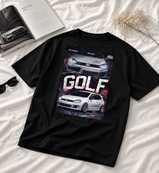 Męska Czarna Koszulka M Volkswagen Golf 6 GTI Grafika | Rozmiary S-XL