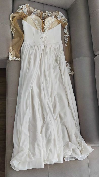 Suknia ślubna r.38 klasyczna ivory/złamana biel koronka