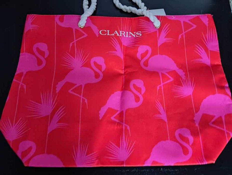 Clarins torba plażowa na zakupy shoperka flamingi na ramię