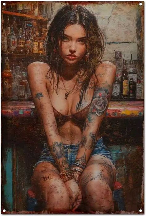 Металлическая винтажная табличка «Девушка за барной стойкой» 14x20 см