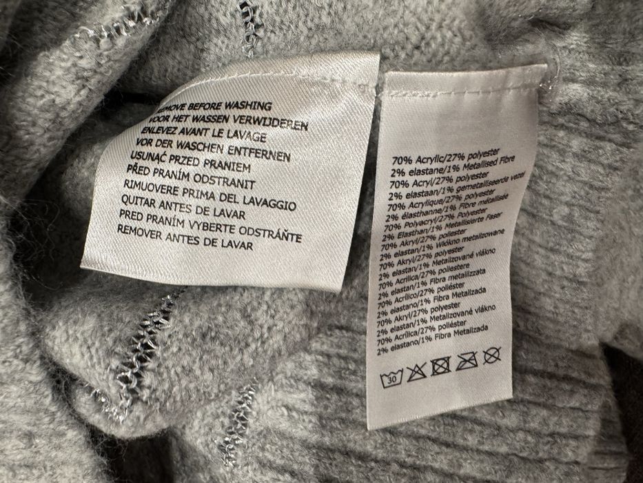 Nowy sweter M bufiaste rękawy szary ze srebrną nitką