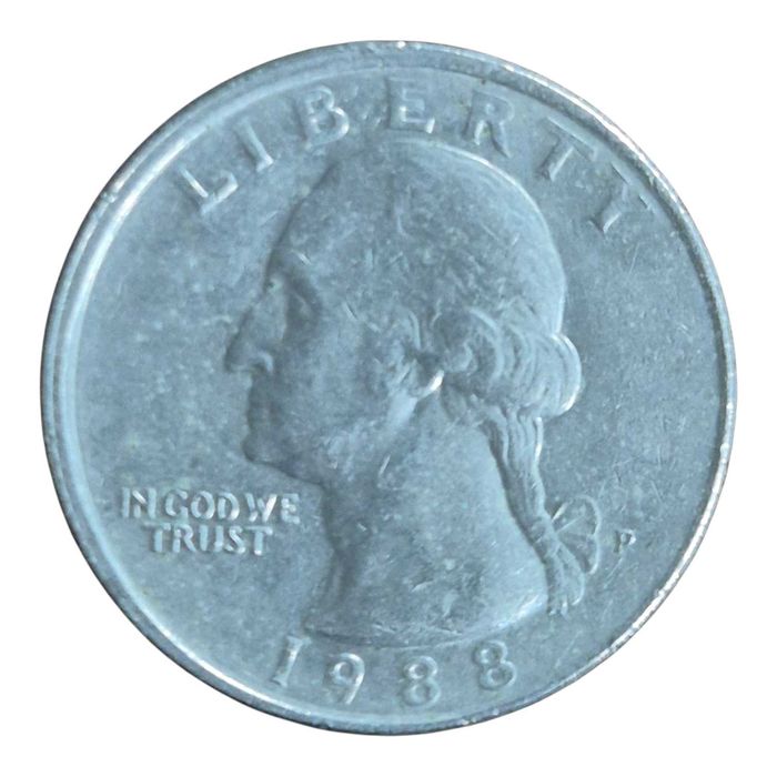 USA. Moeda 1/4 dollar 1988 • rara, erro cunhagem, eixo deslocado