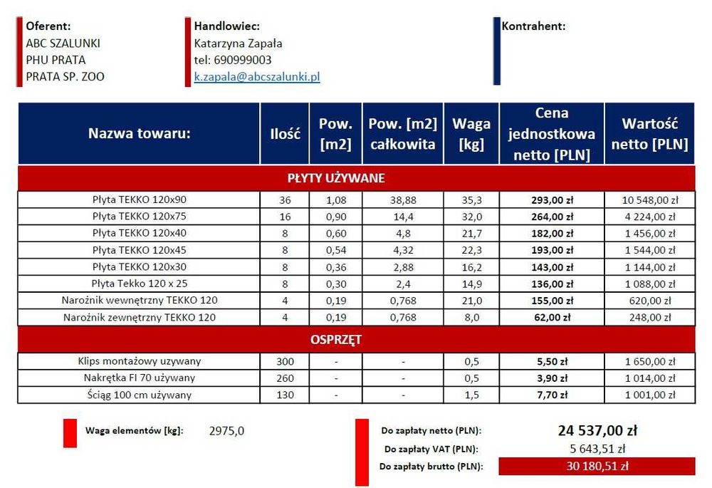 NOWE CENY, zestaw szalunków ściennych fundamentowych tekko UŻYWANYCH