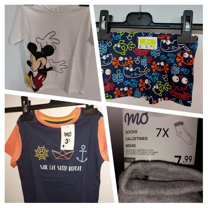 Conjunto de 2 t-shirt, 1 calção de banho Novos