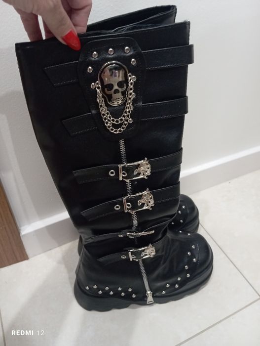 Buty glany trapery gothica rock metal z klamra wysokie 37.5 botki goth