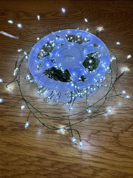 Гирлянда нить мишура 15 м свет теплый и белый, usb, зеленая и серая пр