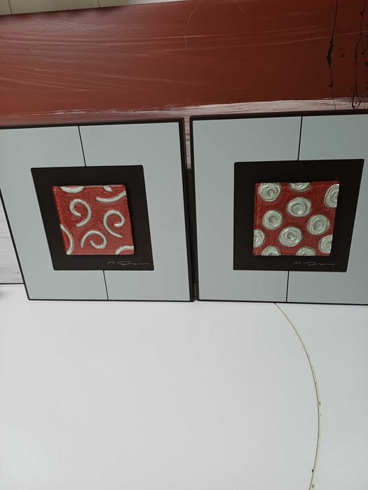 Quadros abstratos com arte em vidro fundido 2 unidades