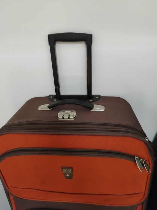 Mala de viagem grande, tecido, laranja e castanho