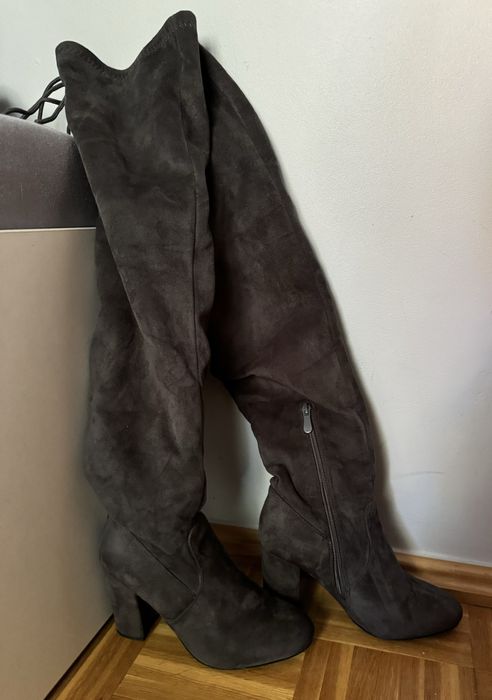 Kozaki jesienno zimowe szare na obcasie