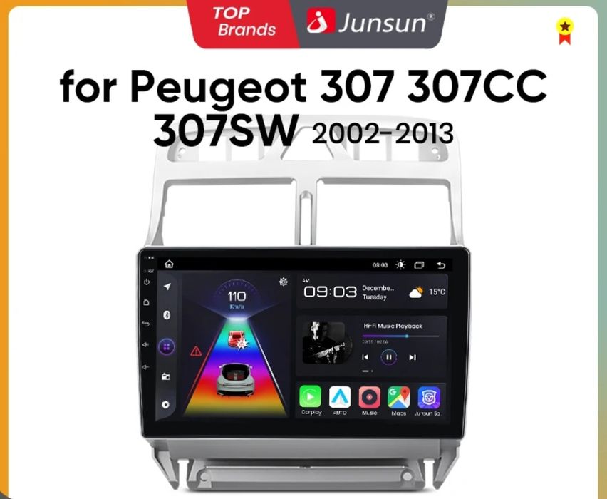 Rádio 9" android Peugeot 307 de 2002 a 2013 CARPLAY WIFI GPS Novo