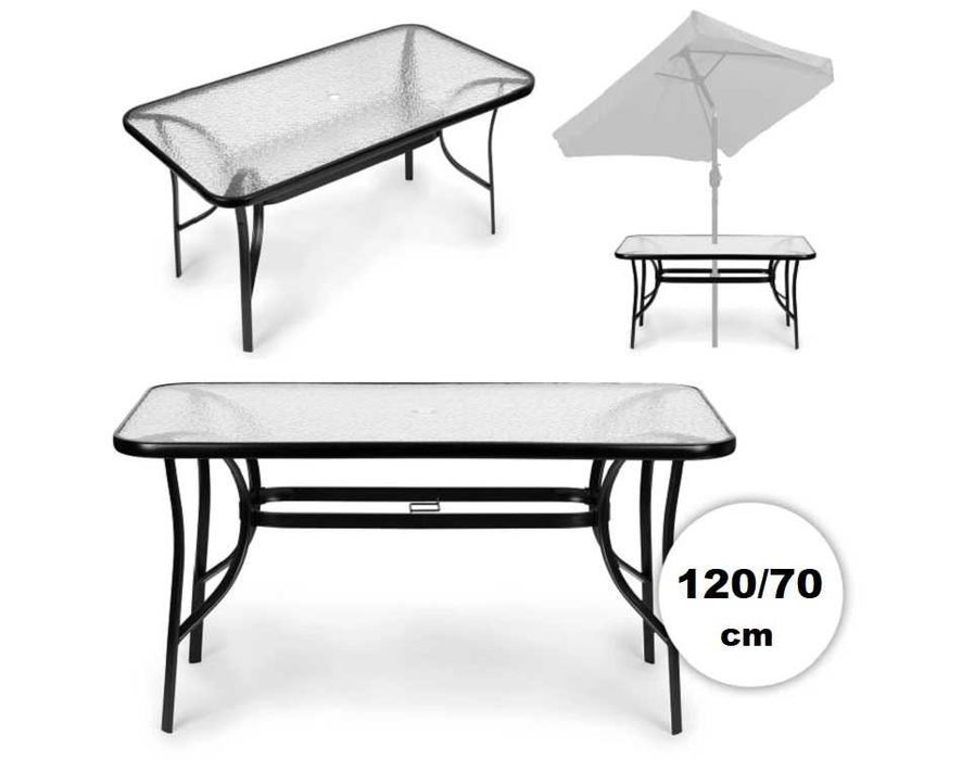 STÓŁ OGRODOWY 120x70 cm całoroczny na taras balkon - SZKŁO HARTOWANE