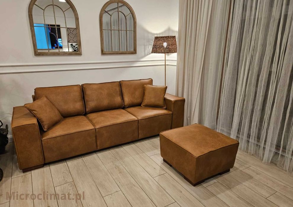 Kanapa Senator skóra naturalna szerokie boki + pufa