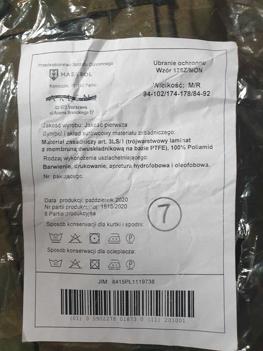 Ubranie ochronne 128Z/MON MASKPOL r. M/R NOWE 2020 – Gore-PTFE kamuflaż