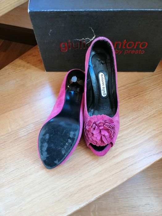 Pantofle, szpilki różowe skóra