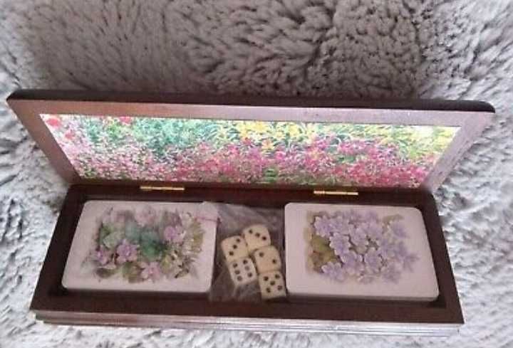 Vintage stary Zestaw do gry w karty/pokera w drewninym pudełku