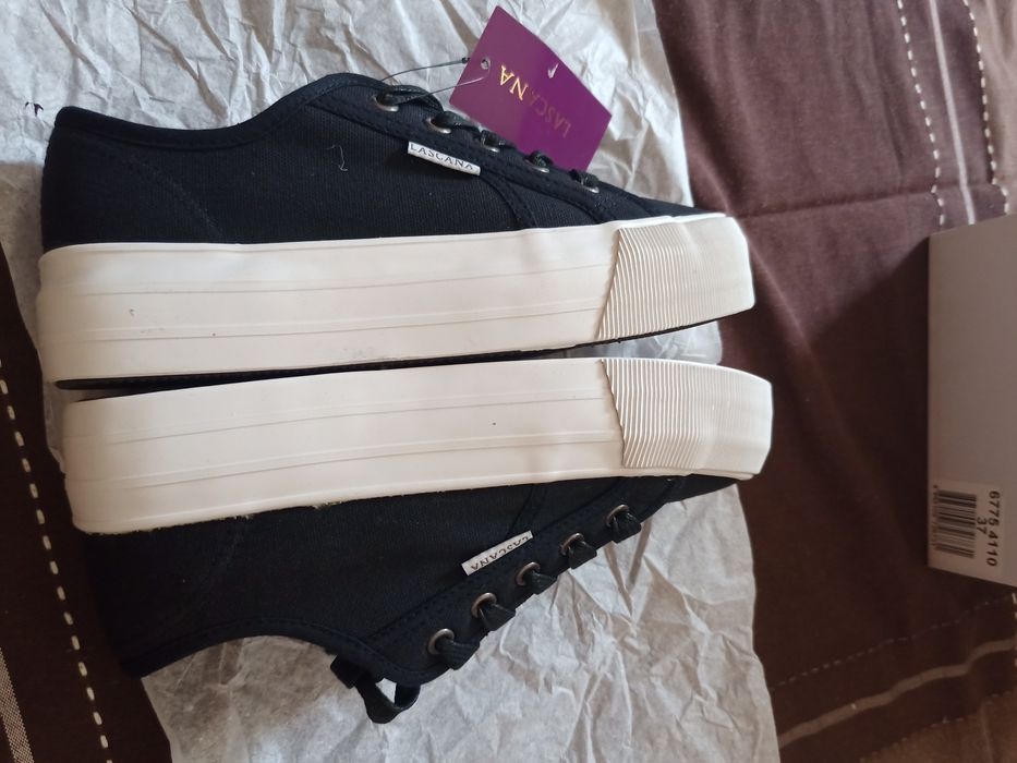Sneakersy niskie lascana 37 platforma 4 cm gruba podeszwa czarne tramp