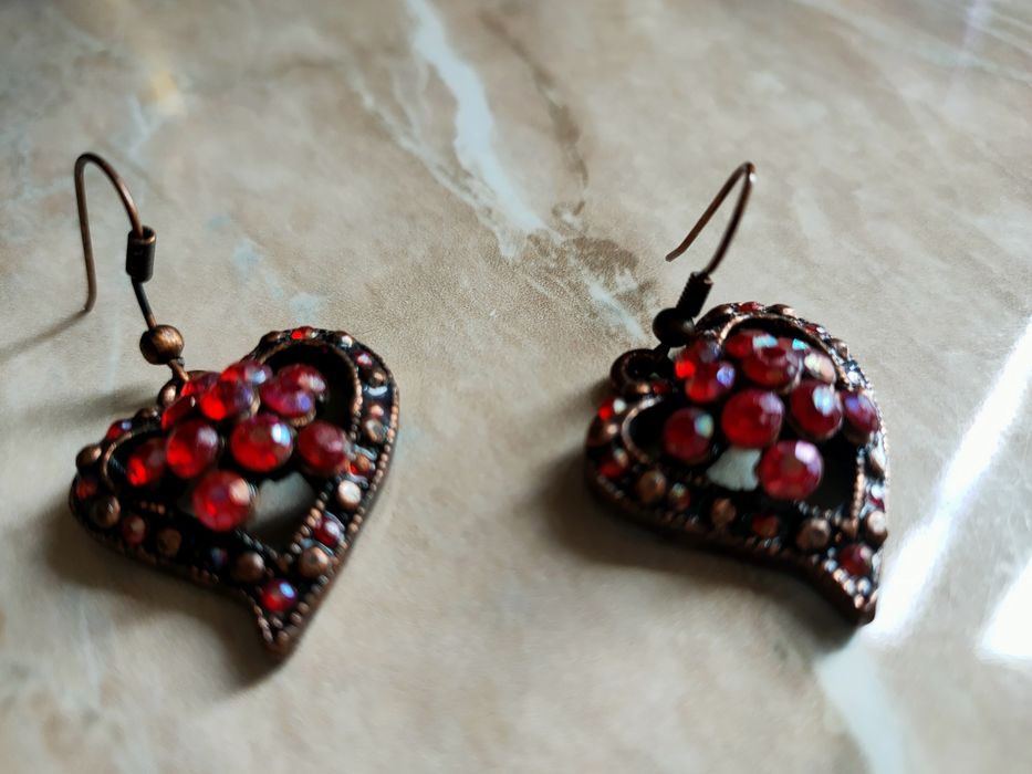 Wiszące Kolczyki Serca Czerwone