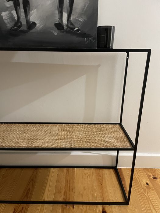 Consola Aço Preto c/ Prateleira em Ratan