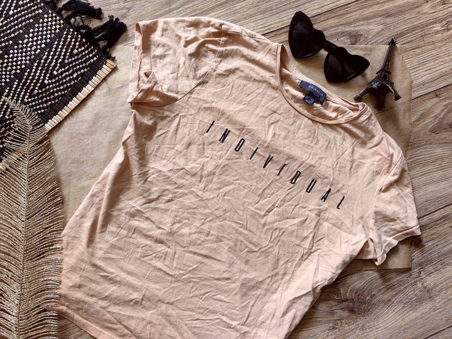 T-shirt koszulka morelowa Primark S Individual basic oldschool bluzka
