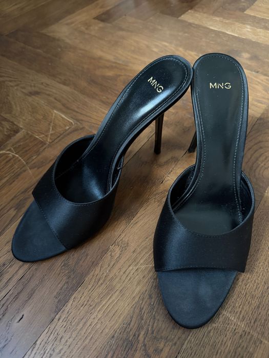 Szpilki obcasy buty na wysokim obcasie klasyczne mango czarne satynowe 39 czółenka sandały