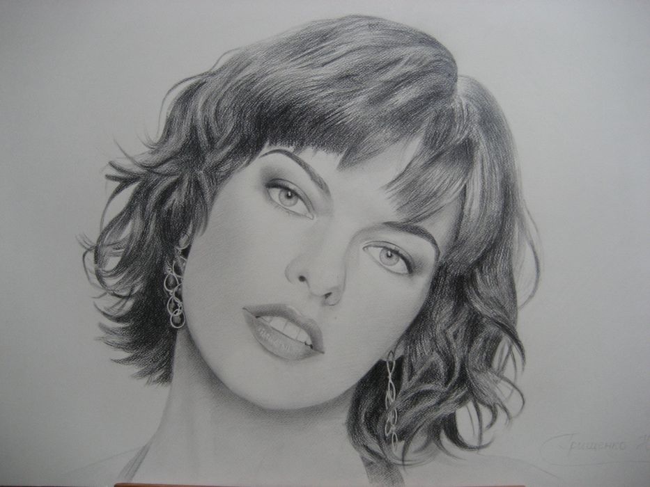 " Портрет карандашом Миллы Йовович.Рисунок карандашом "